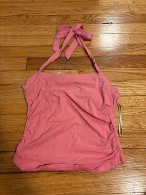 SKIMS Pink Halter Ruched Tank Top
